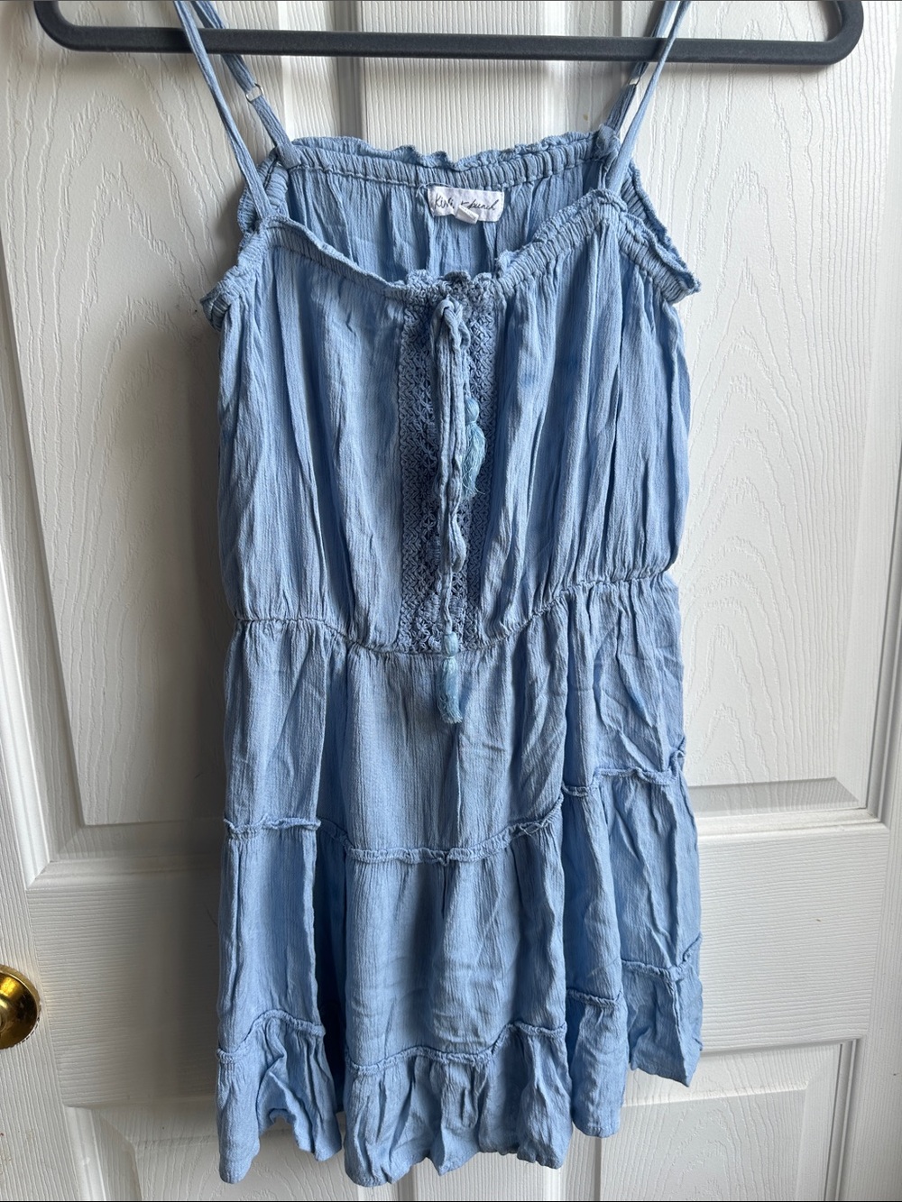 Light Blue Cotton Midi Sundress with Spaghetti Straps